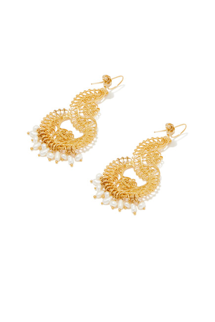 Yuca Lune Earrings, 24k Gold & Pearl